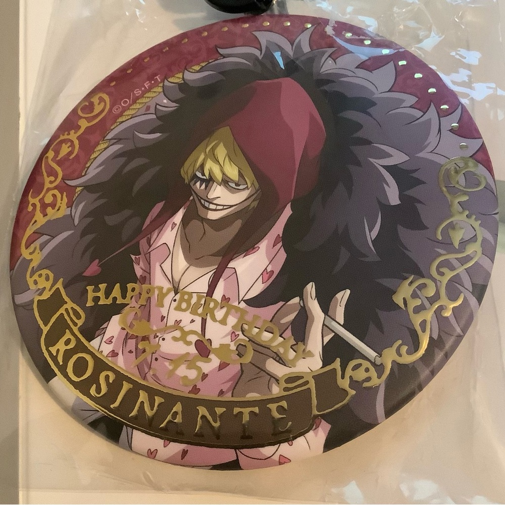 One Piece Donquixote Rosinante Corazon’s Happy Birthday Badge Pin
